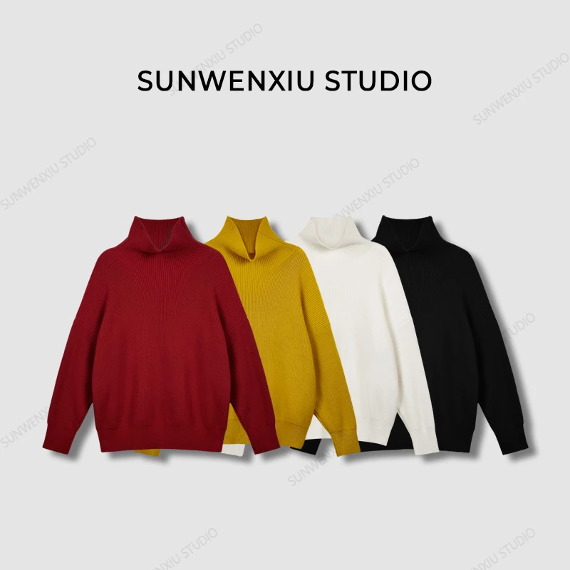 swx studio2店 经典再现 极简慵懒风百搭高领竖条纹细针毛衣