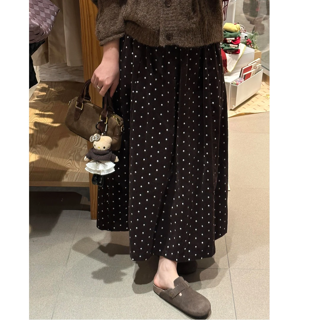 大码女装肥妹妹mm美拉德波点灯芯绒半身裙冬高腰显瘦中长裙200斤