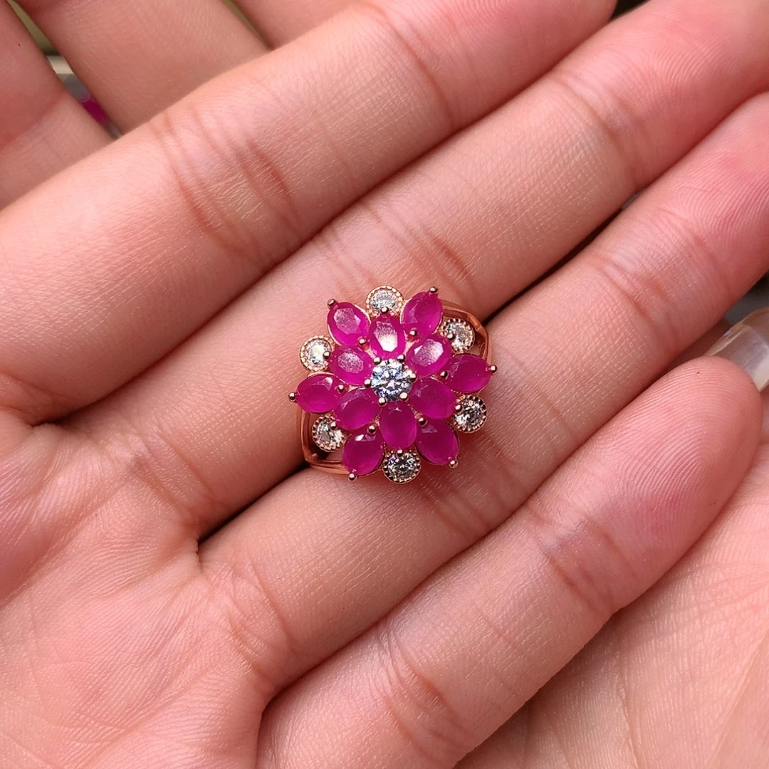 红宝石戒指银S925镶嵌