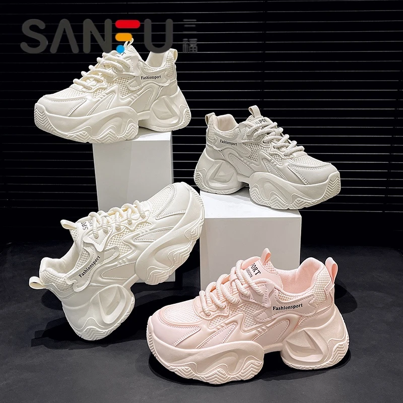 三福厚底老爹鞋女鞋子2025新款夏季百搭爆款网面透气休闲运动网鞋