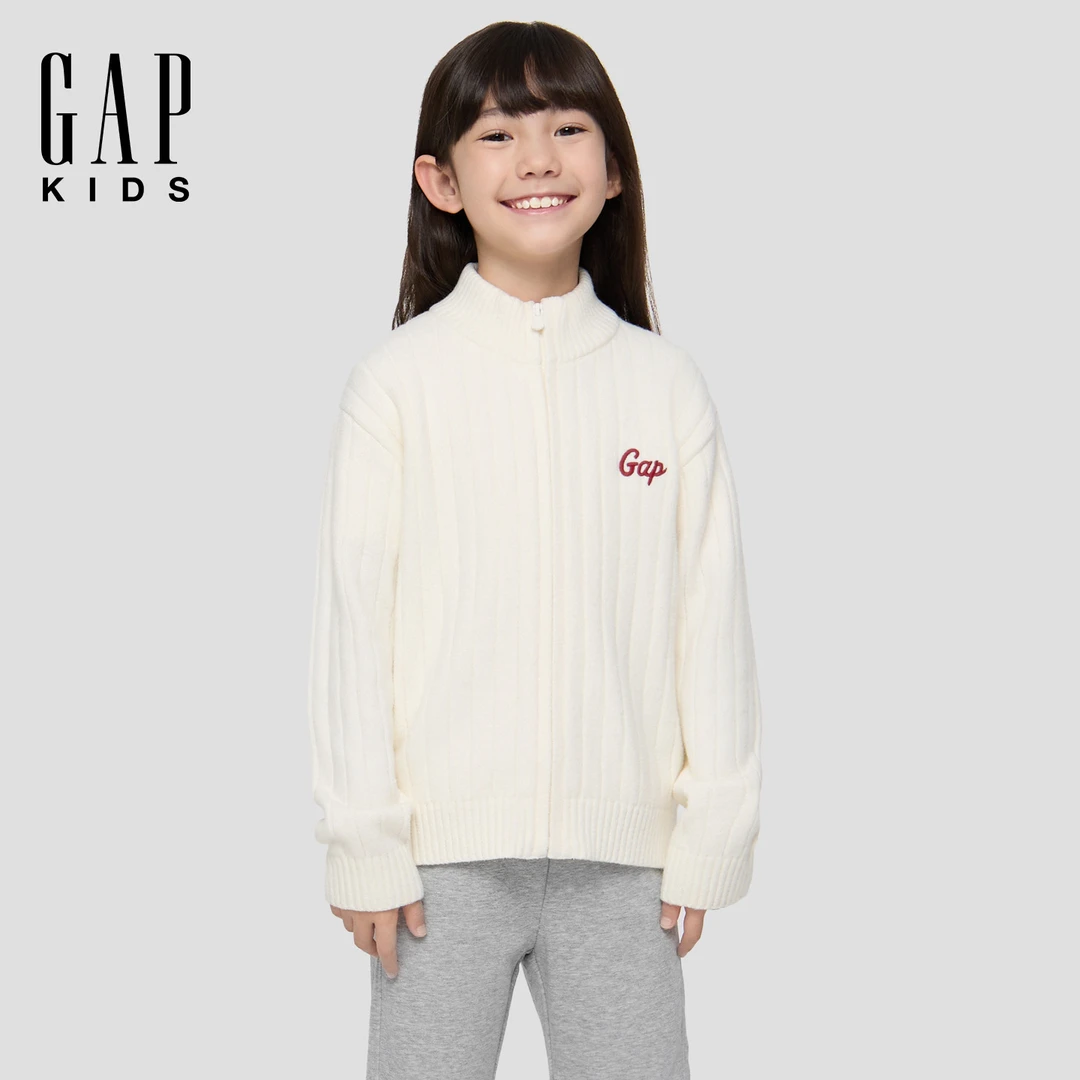 Gap男女童2025秋冬新款刺绣logo立领拉链针织衫装上衣 DR 830281