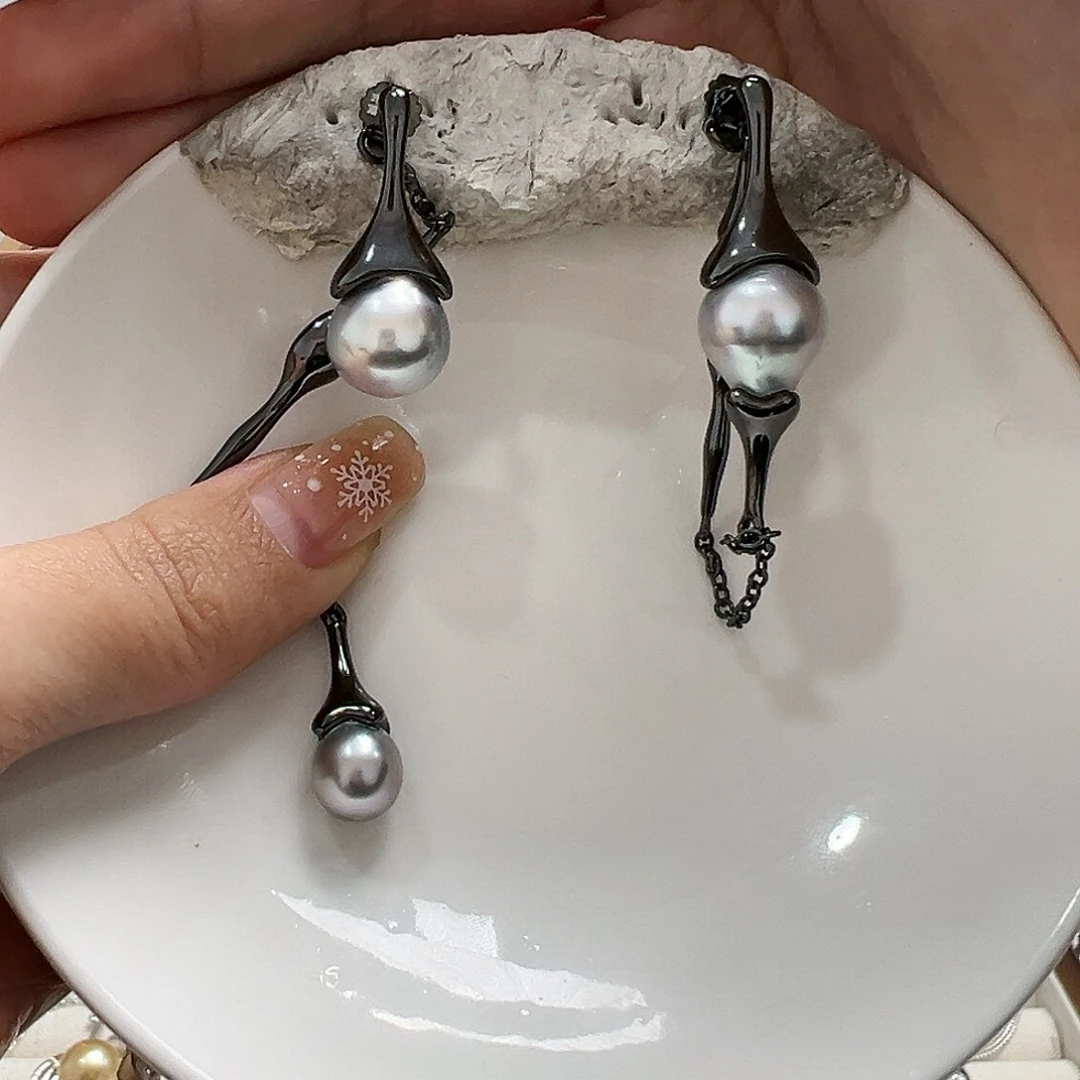 海水珍珠耳饰银S925镶嵌开**狗