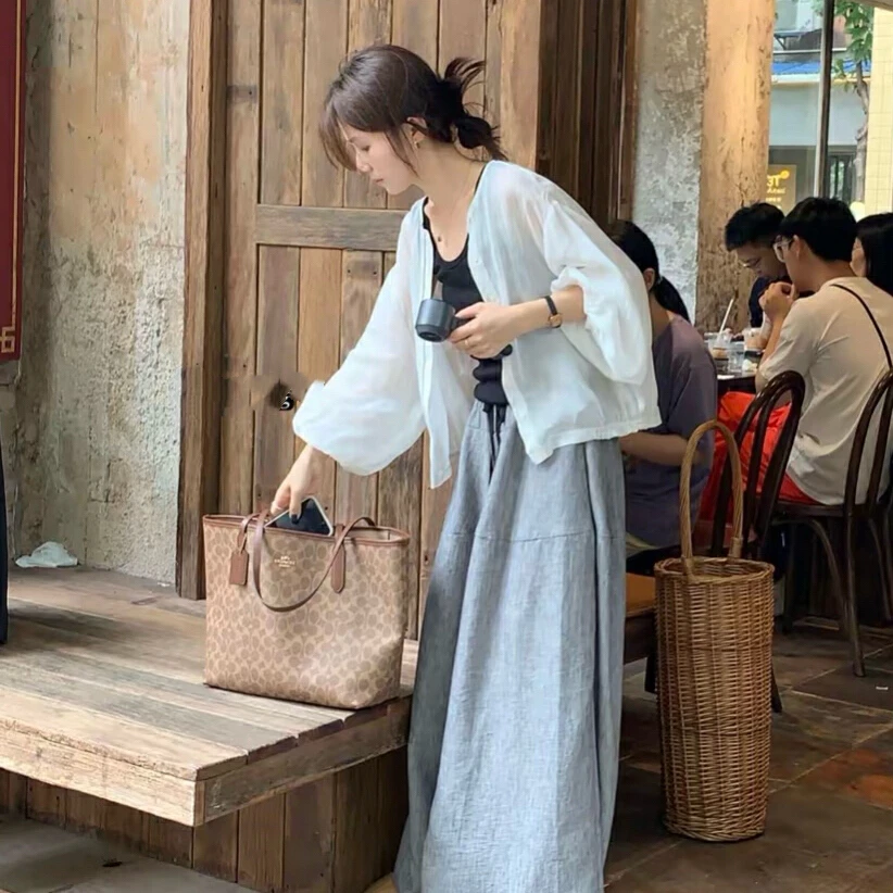 美树 Y.JIA 伊嘉-百搭防晒衫+百搭背心+松紧腰阔腿裤套装 5900-5