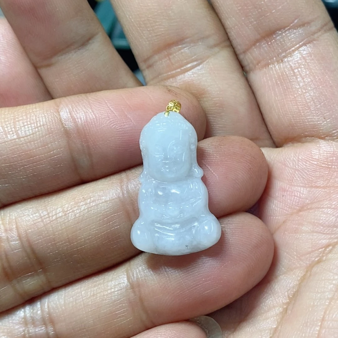 翡翠吊坠(不含链)18K金镶嵌C缅甸翡翠A货宝宝佛
