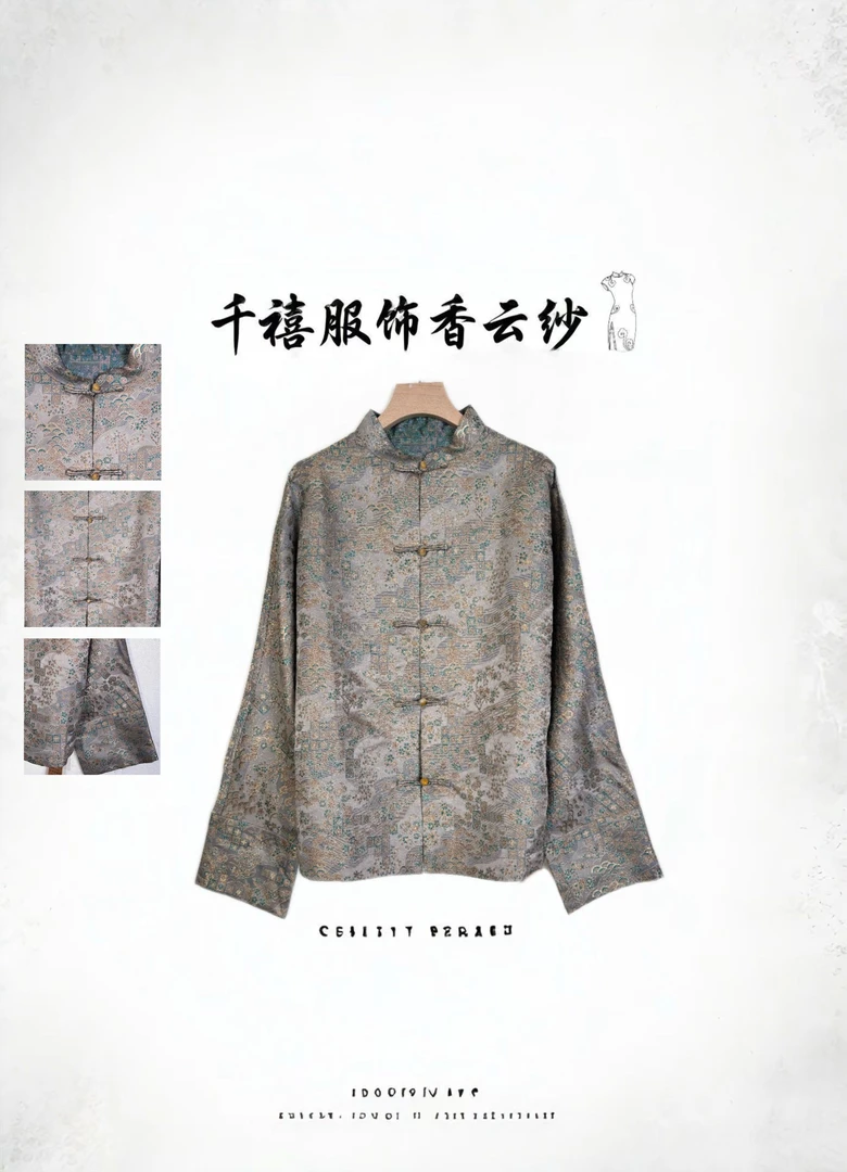 【千禧专属】01437-1桑蚕丝宋锦花萝长袖休闲时尚新中式提花外套