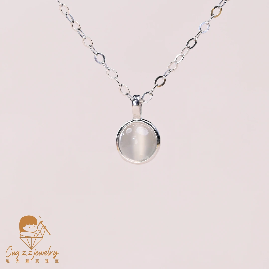 天然月光石白月光猫眼月光石吊坠极简小圆设项链925银