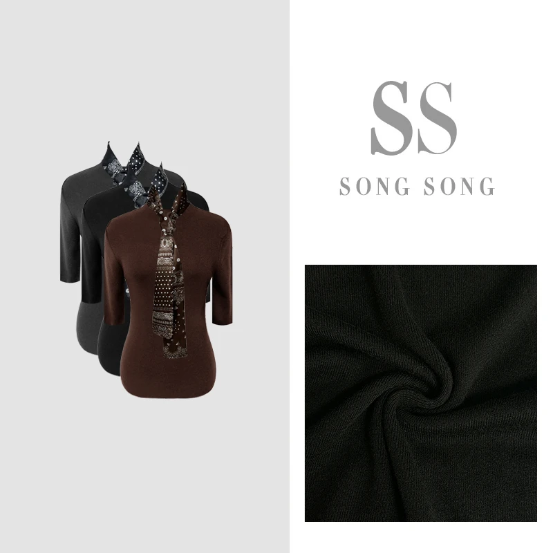 SONG-原创【南港的秋】“羊毛”气质半高领抗起球两件套五分袖上衣