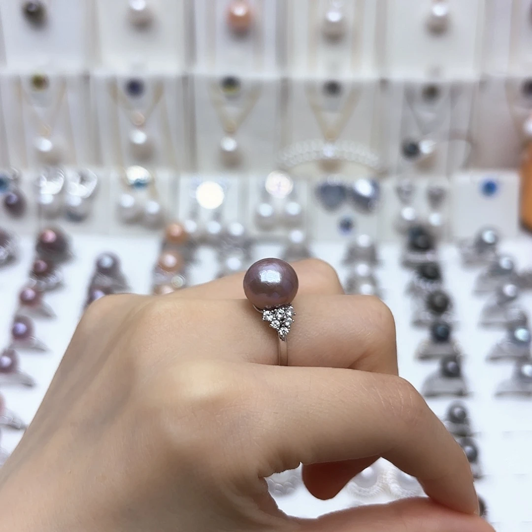 戒指银S925镶嵌淡水珍珠