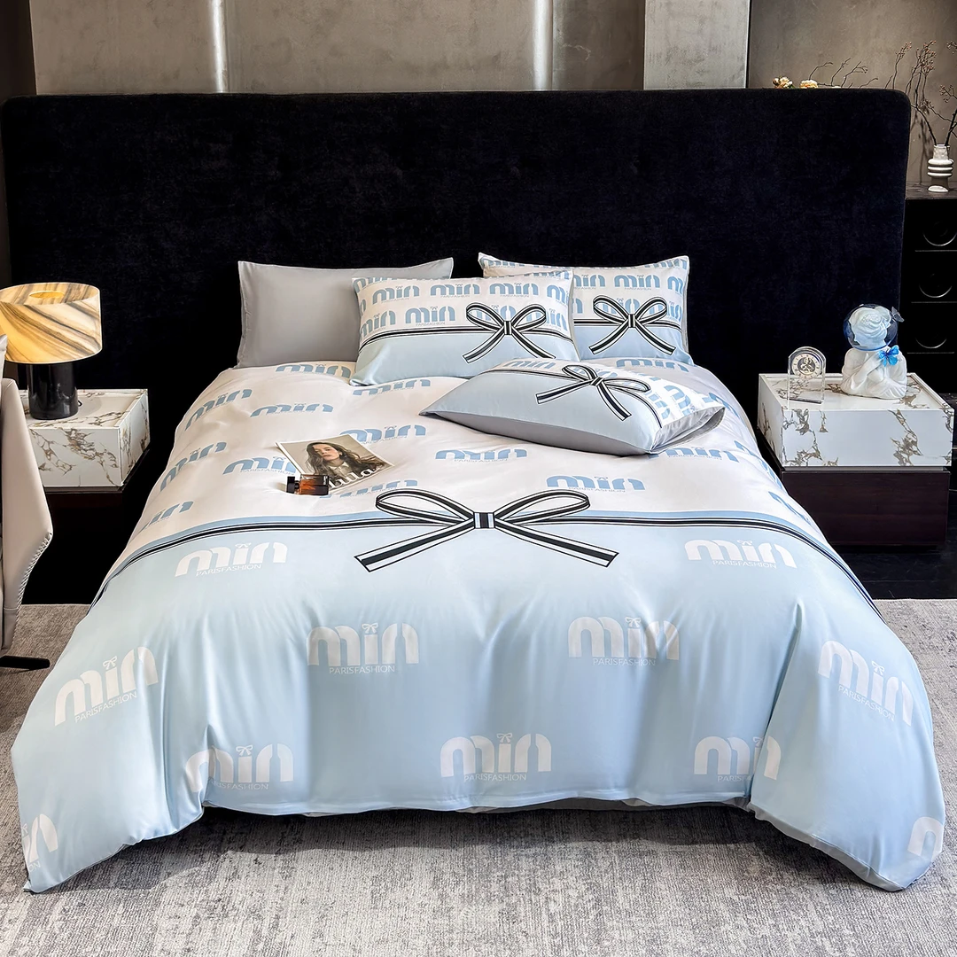 少女心蝴蝶结磨毛亲肤棉被罩轻奢四件套床上用品被套床品床单印花