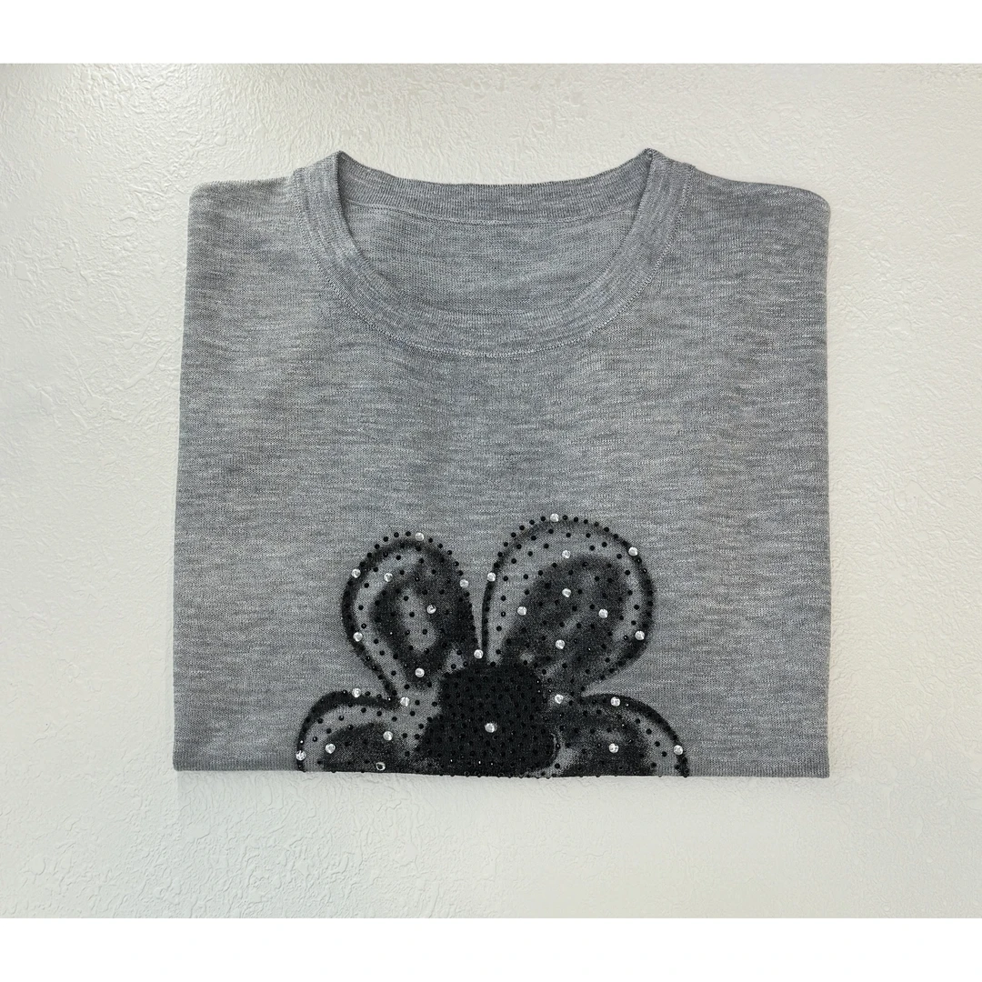 /钉珠花朵/重工烫钻钉珠花朵针织衫短袖夏季高级感洋气上衣93133