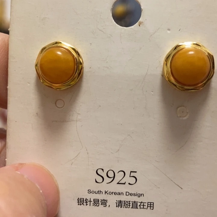 蜜蜡耳饰银S925镶嵌老蜜蜡10