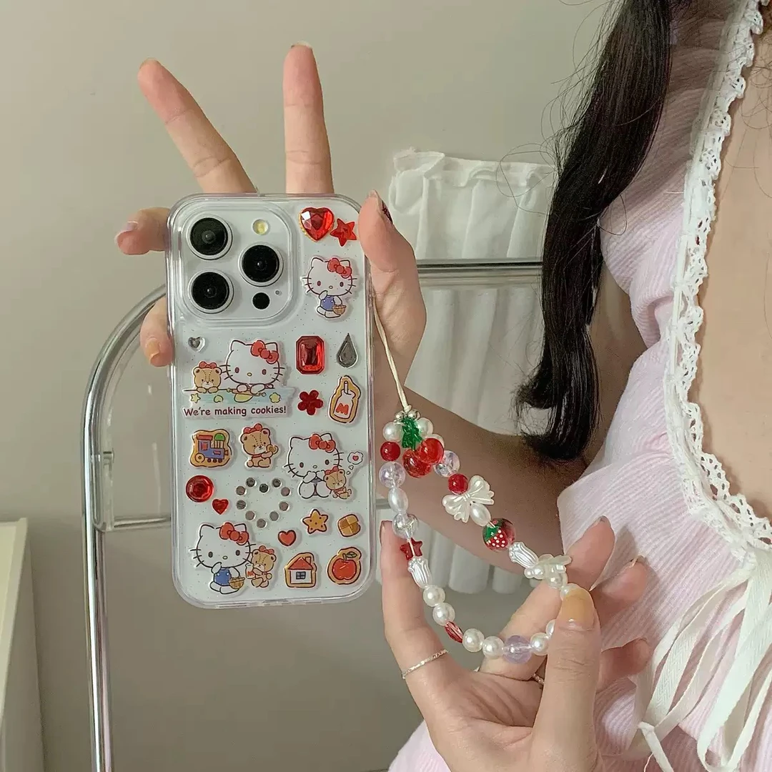卡通可爱Hellokitty适用苹果16挂链手机壳OPPOvivo华为荣耀小米15