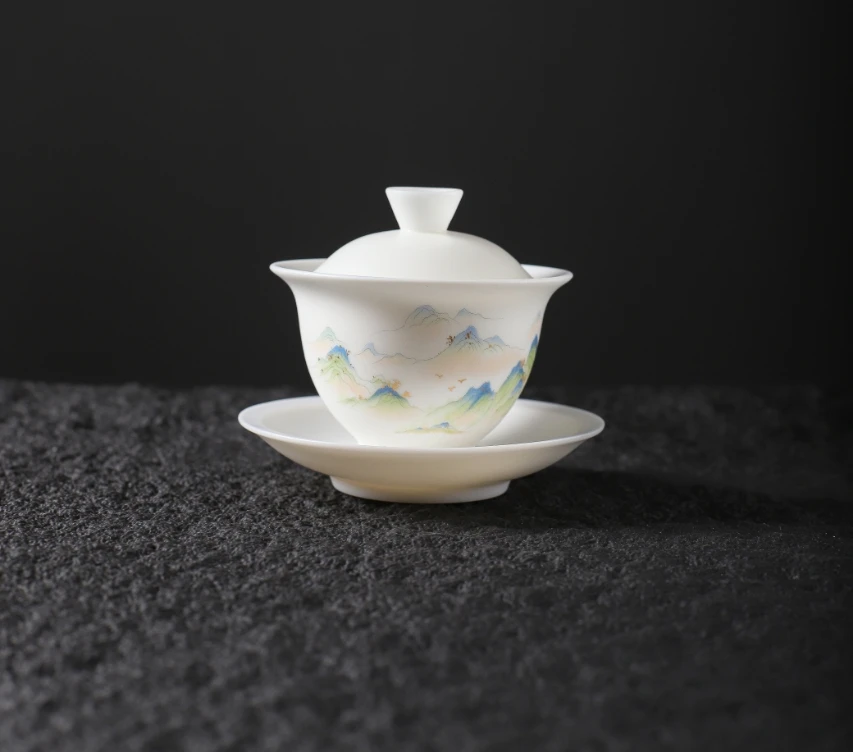 素烧羊脂玉盖碗150毫升