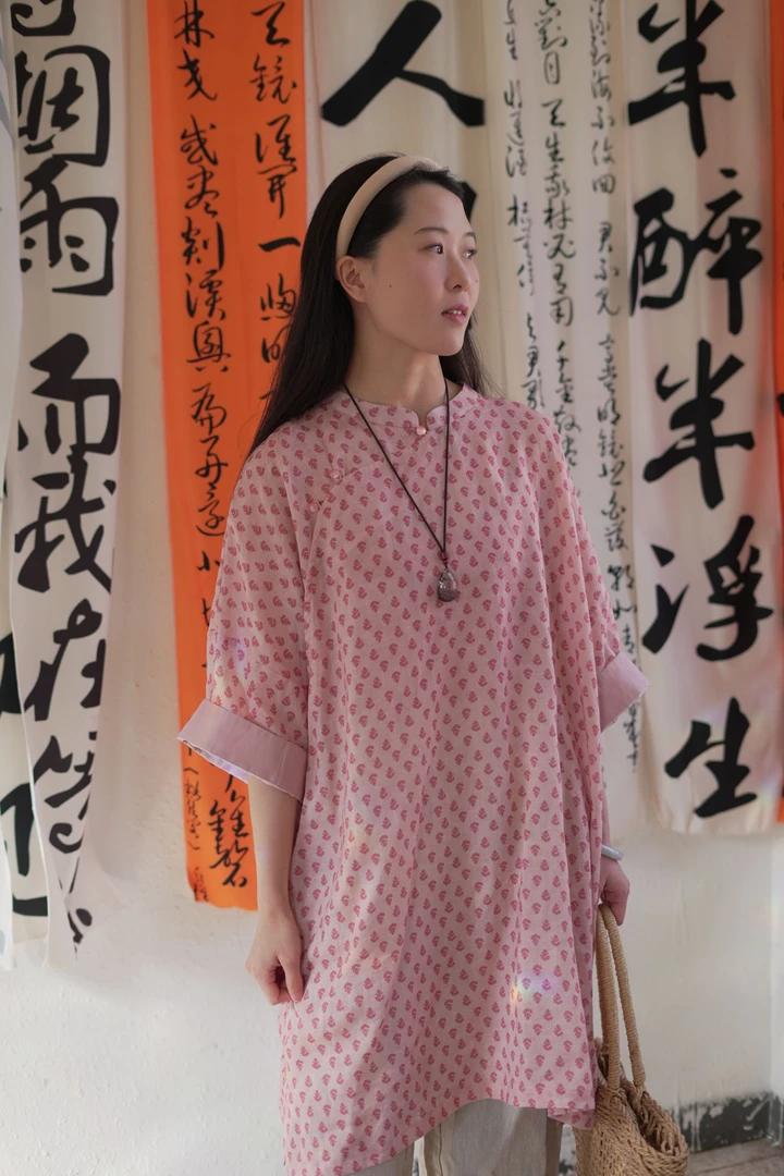 【简朴】春夏中国风印花宽松休闲长款立领斜襟旗袍S2545