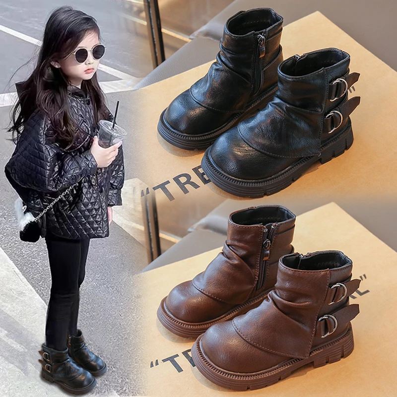 ABC女童马丁靴2025秋冬新款儿童靴子小女孩英伦风公主黑色短靴潮