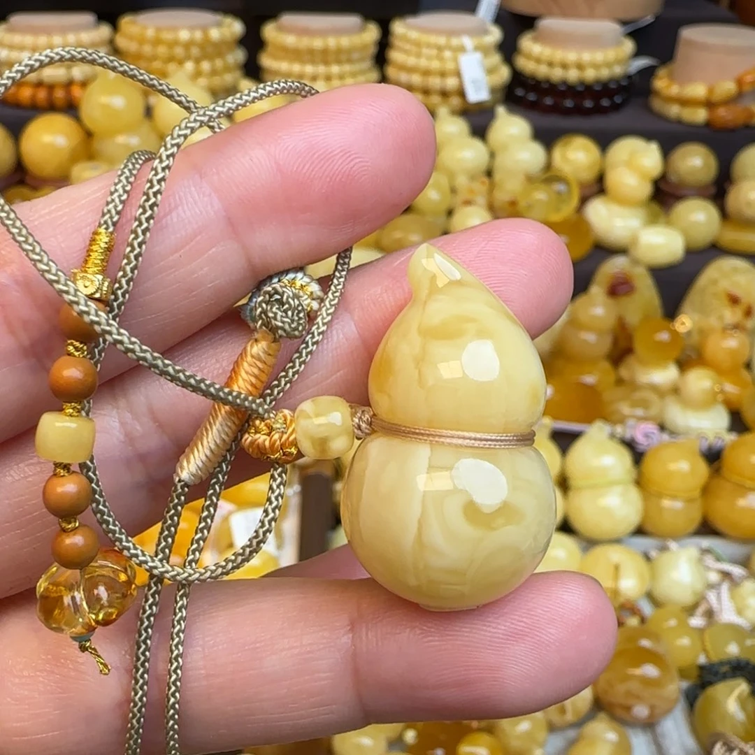 琥珀未镶嵌套链天然俄料浓蜡妖花蜜蜡葫芦