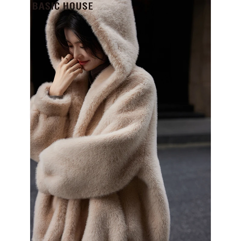人造皮草 Basic House/百家好中长款加厚毛茸茸外套女2025秋冬