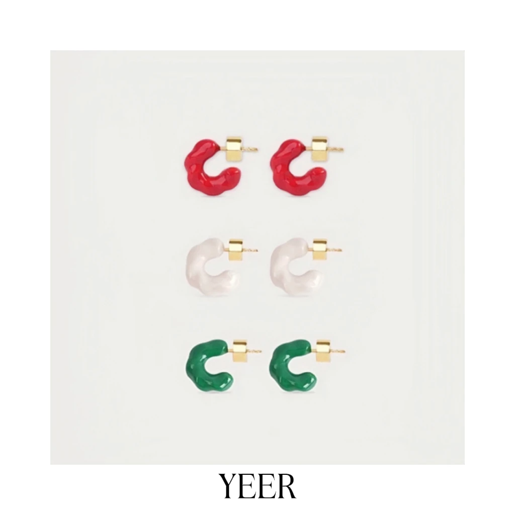 合金珐琅耳饰 YEER 小众C型甜甜圈开口糖果色耳环 本命年幸运红