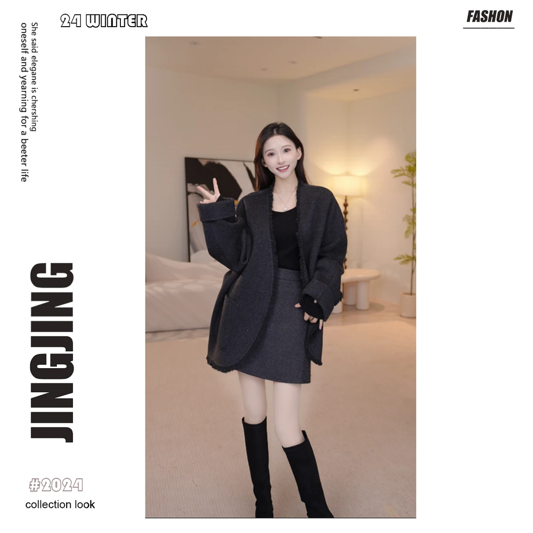 【婧婧】春秋复古显瘦小个子羊毛大衣时尚新款外套28D269-L