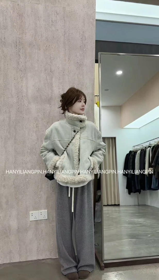 【奶油】冬季短款麂皮绒机车外套