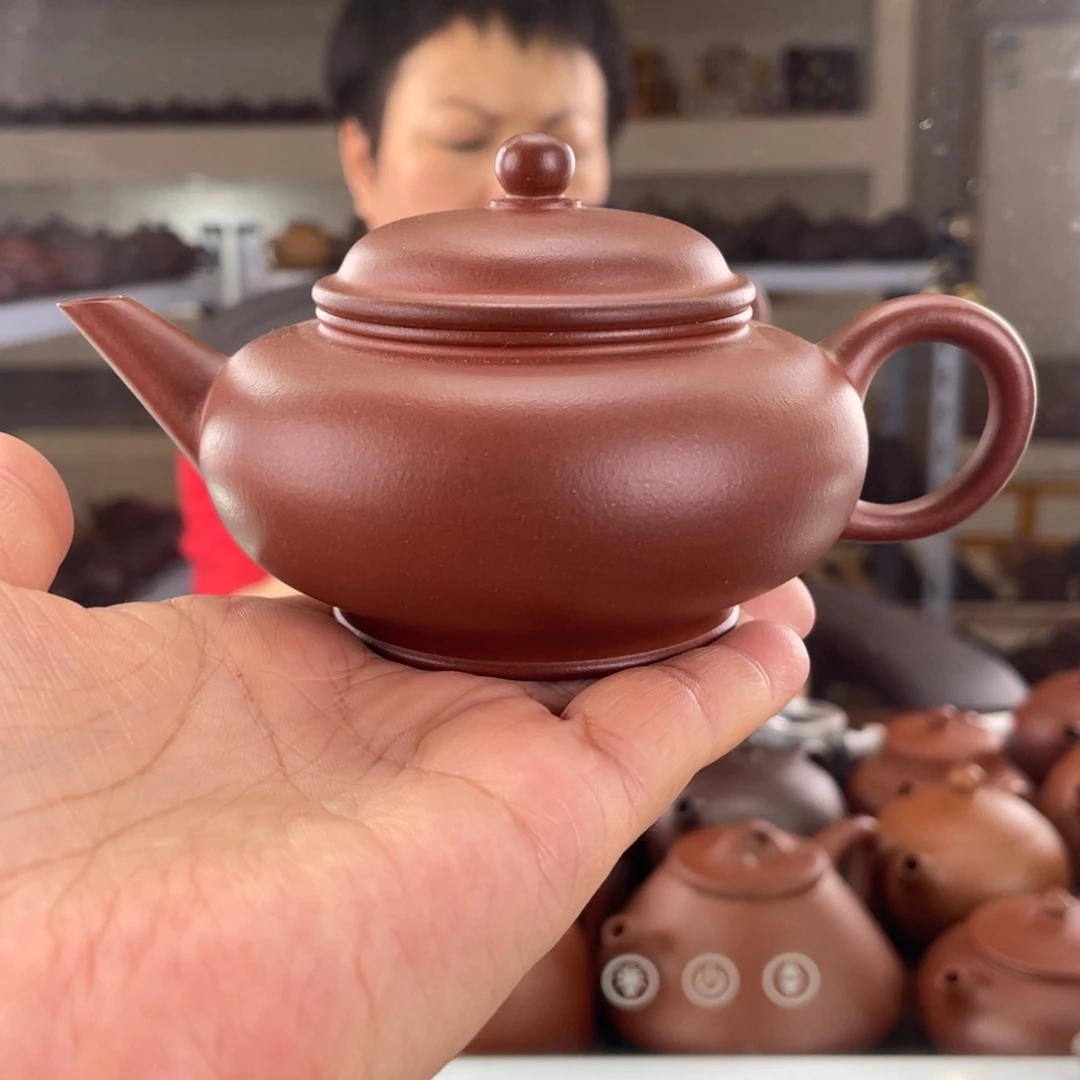 紫砂茶壶红皮龙全手工扁水平170cc