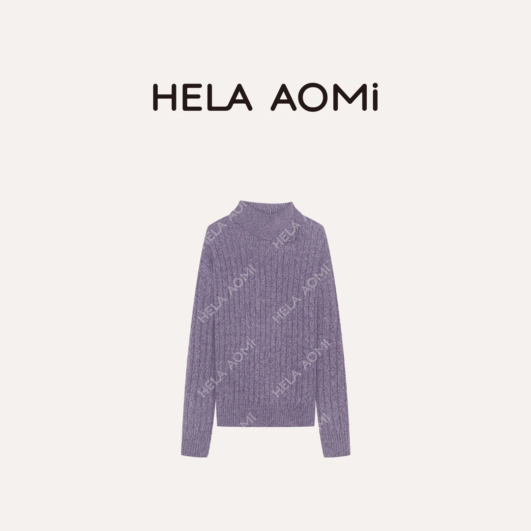 HELA AOMI “斜位翻领”绵羊毛48.7%＋兔毛羊驼条纹针织衫CY5CM34517