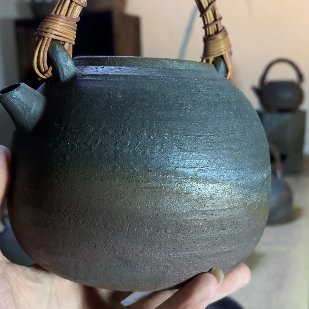 糖***宝柴烧藤编提梁壶1.2升容量无字