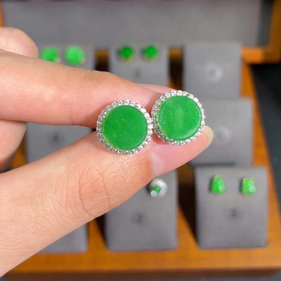 翡翠银S925镶嵌耳饰耳饰
