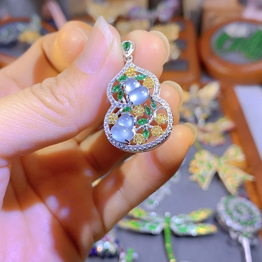 颈饰银S925镶嵌翡翠