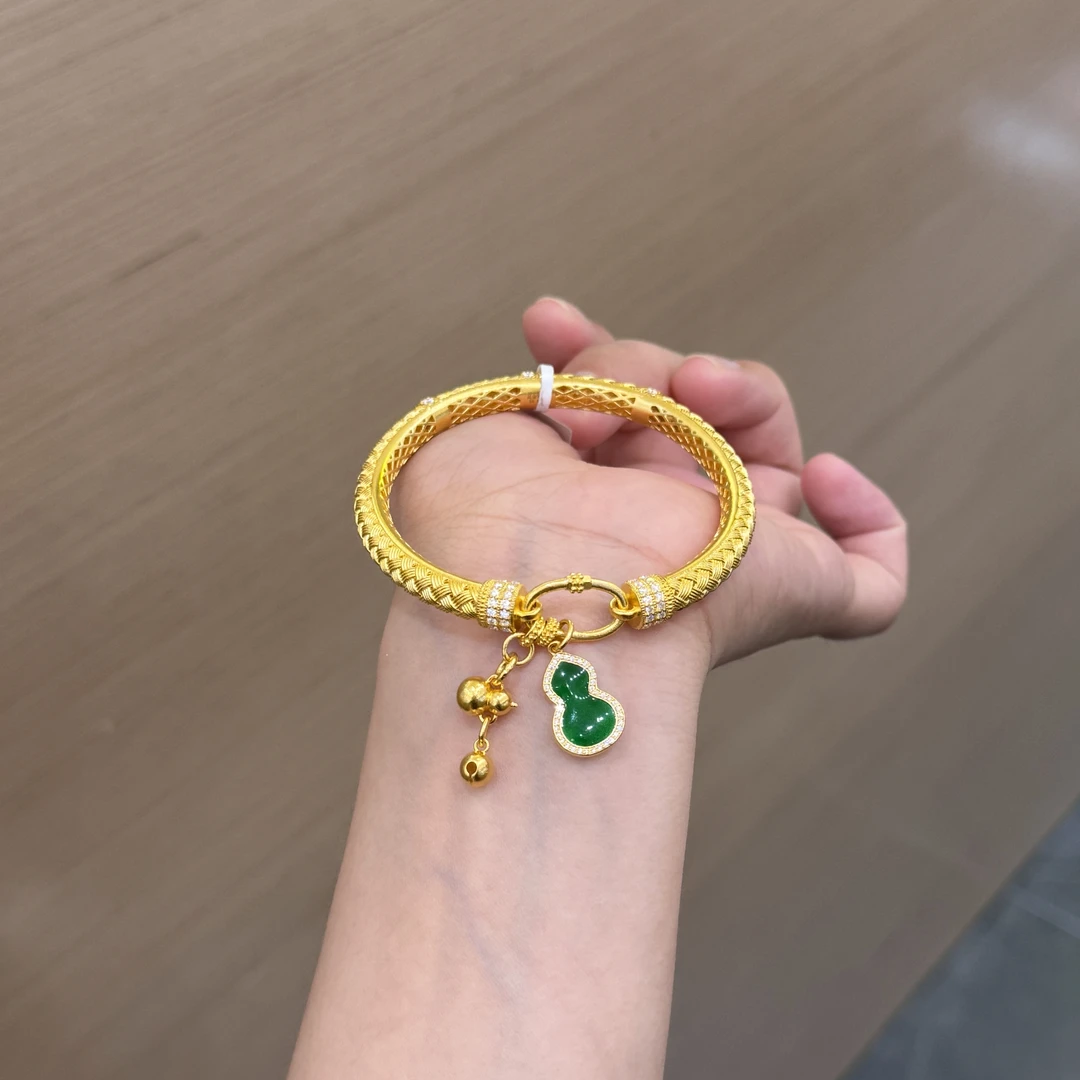 【菠萝珠宝】足金999  时尚点钻编织diy古法手镯