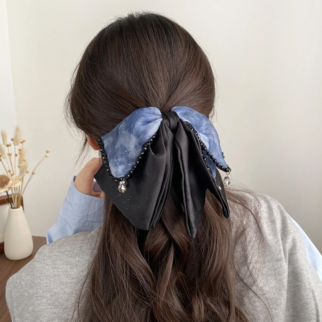 韩版新款满天星蝴蝶结气质抓夹女优雅显发量半扎发马尾夹F112