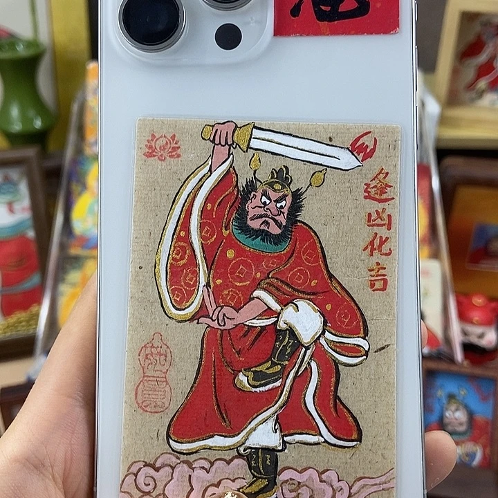 琉璃手工艺品孤品朱砂奎爷逢凶化吉背贴