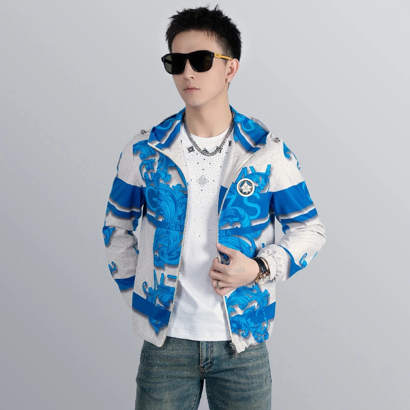 【I.TEX】男士春夏时尚潮流百搭巴洛克风印花连帽休闲夹克外套