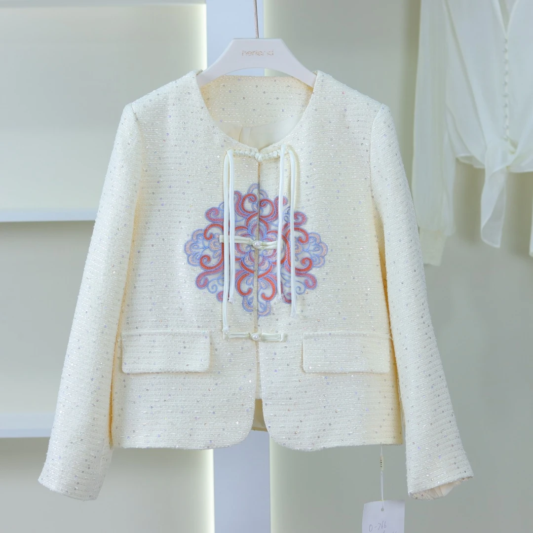 莉推荐 麦迪尚品【子xi】O-766新中式珠珠装饰国风外套女装专柜折扣