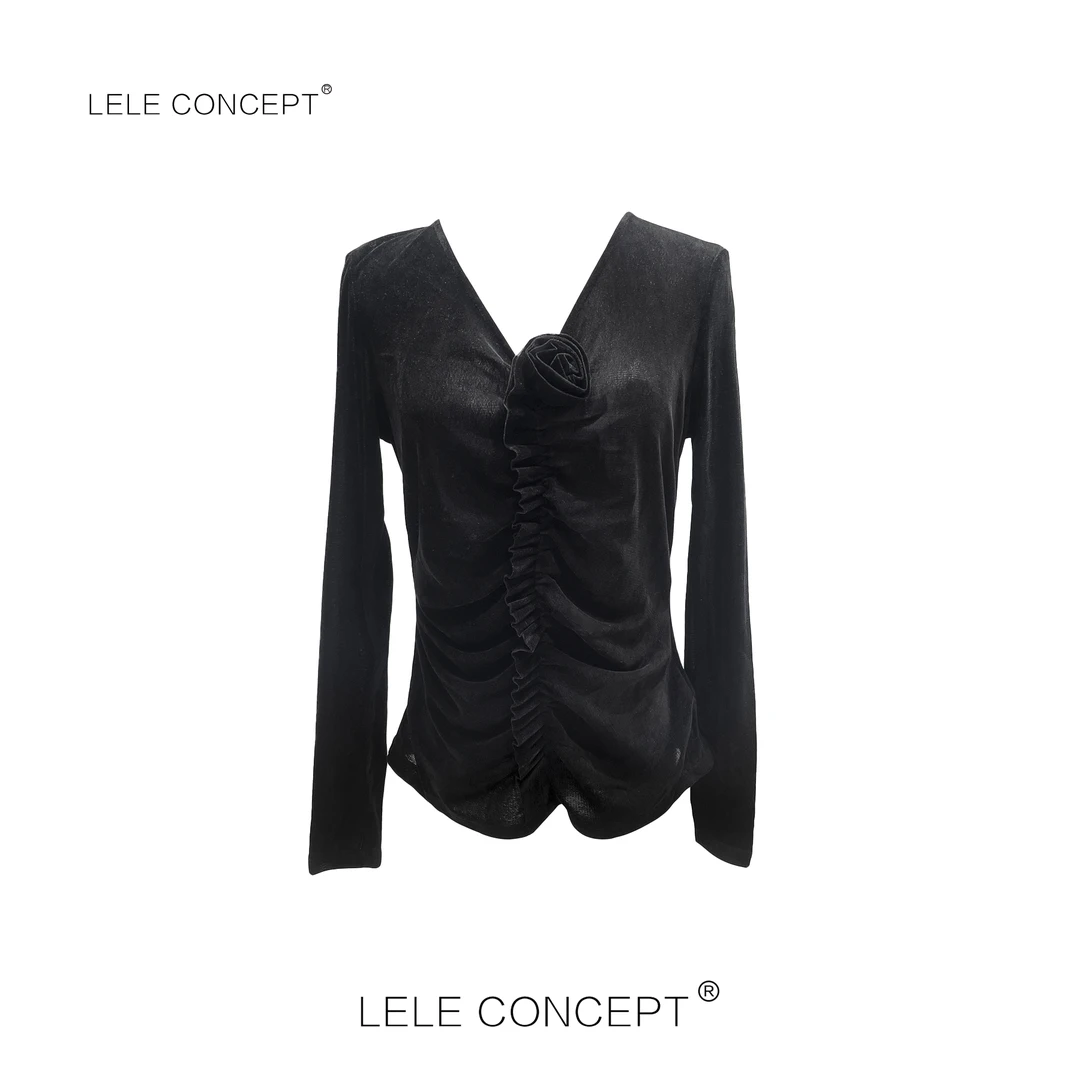 LELE CONCEPT丨轻奢高级感前抽带打皱V领上衣S0717