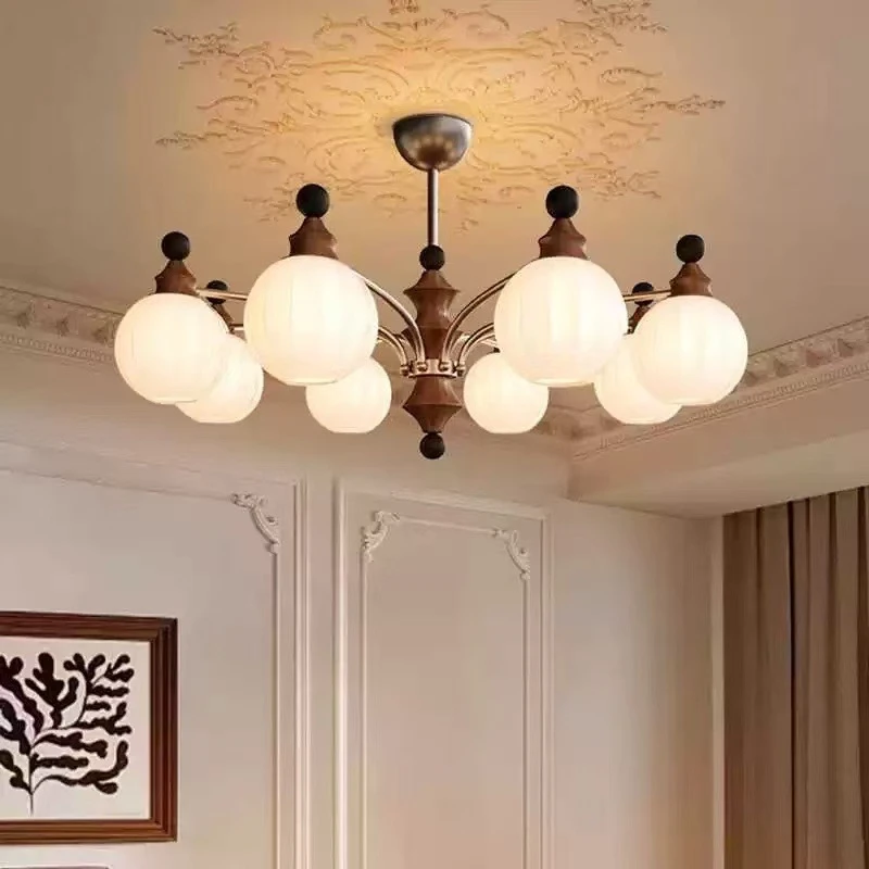 美式复古风卧室吊灯法式中古高级感实木设计师款艺术灯具.