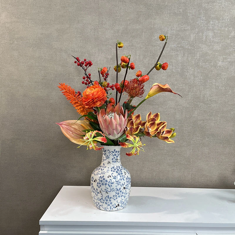 欢姿款花束 喜庆红色手感仿真花帝王花假花手札花束客厅摆设花