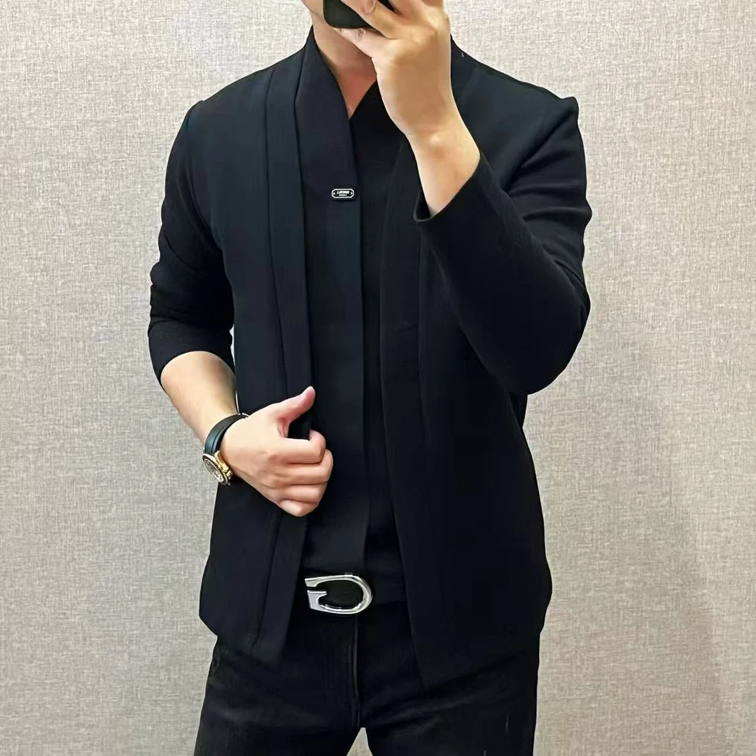 新款高端男士时尚潮流假两件长袖T恤57058