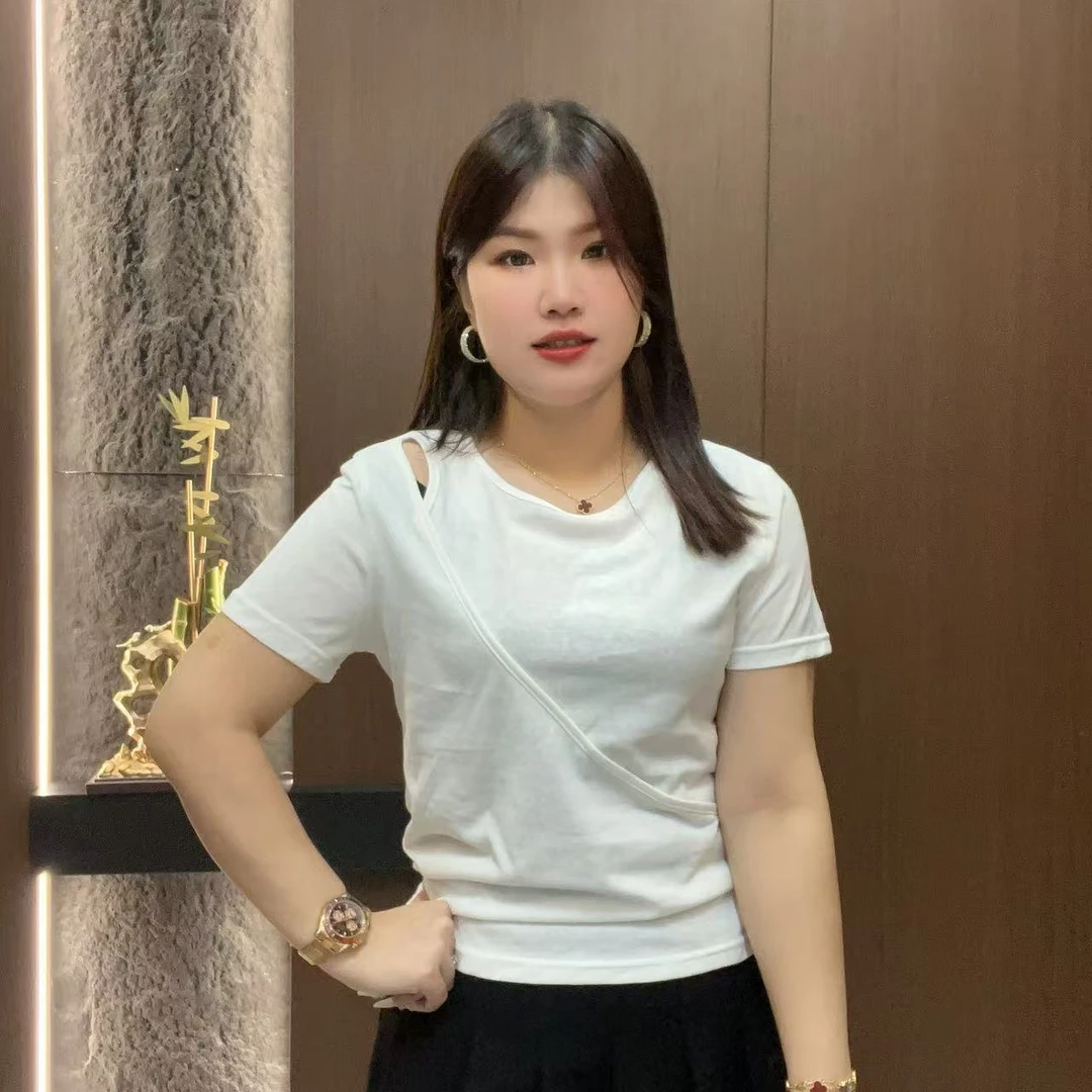 小鑫肝@现货浮力圆领露肩拼接纯色简宁百搭T恤 5352