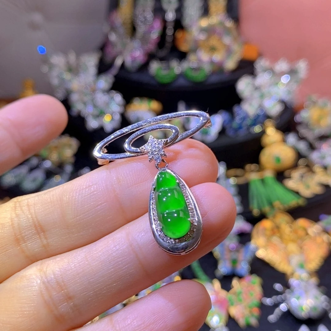 翡翠银S925镶嵌吊坠(不含链)天然翡翠