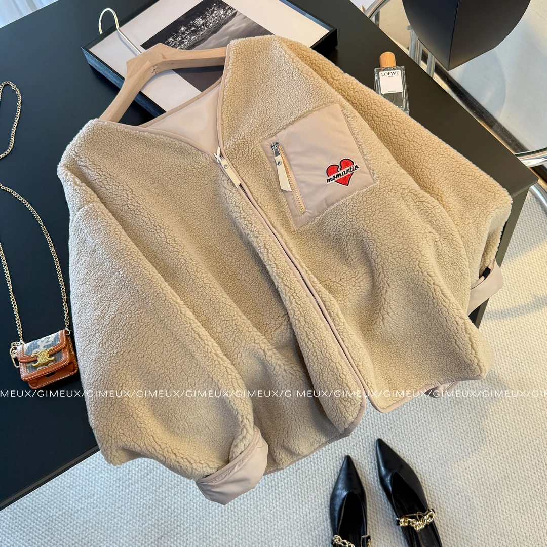 冬季仿羊羔毛夹克外套女2025新款韩版时尚宽松休闲加厚保暖短外套