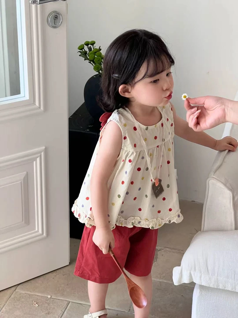 【Bao Bao】夏款女童波点小翅膀背心套装25235