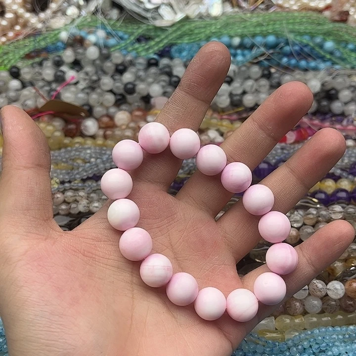 玛瑙/玉髓未镶嵌珠宝半成品一条12.5mm左右粉贝贝手串