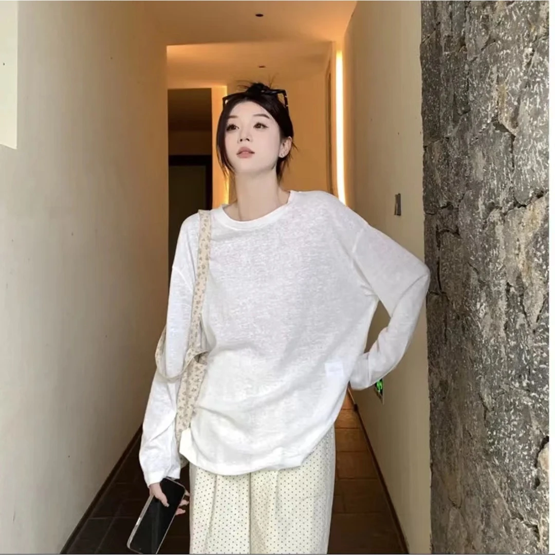 【清货价】防晒长袖t恤女夏薄款纯色透气百搭宽松显瘦空调罩衫上衣