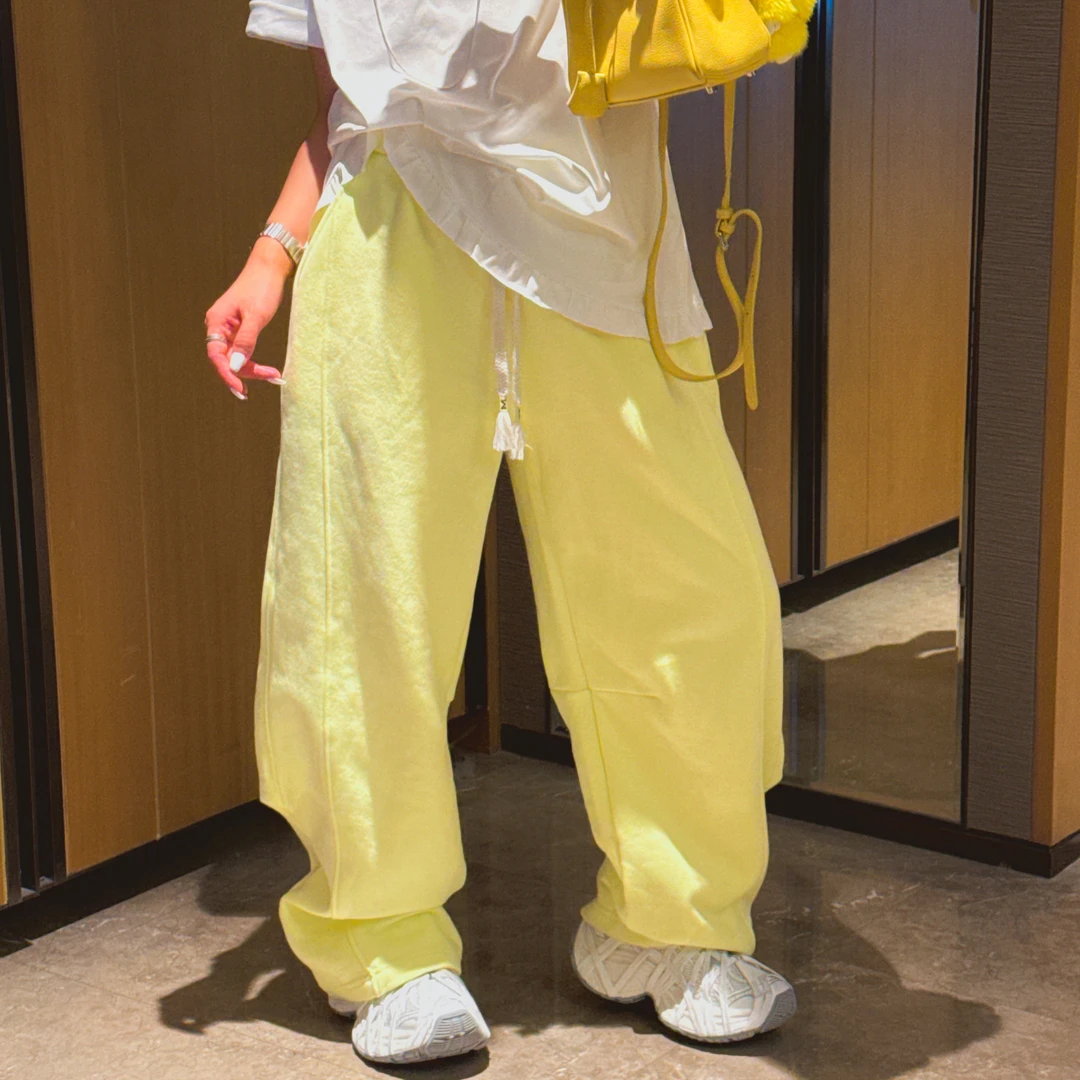 韩版新款异型裁剪镰刀裤型拼接款阔腿拖地卫裤