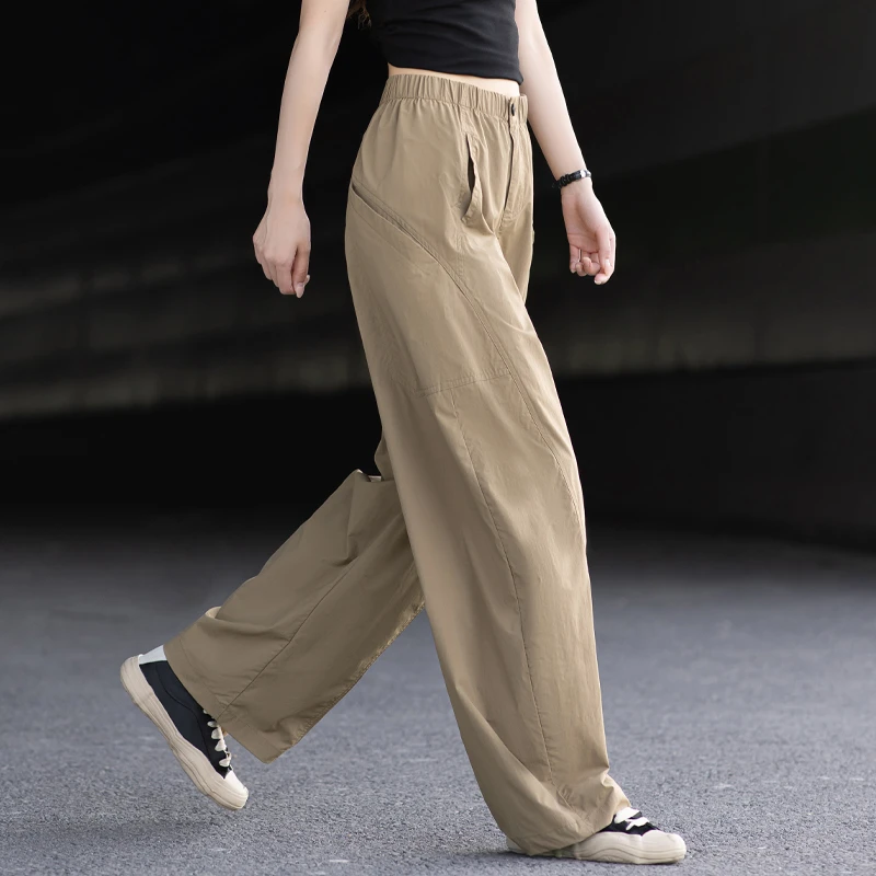 速干美式工装裤女2025新款夏季薄款高腰酷飒风弯刀裤宽松休闲裤子