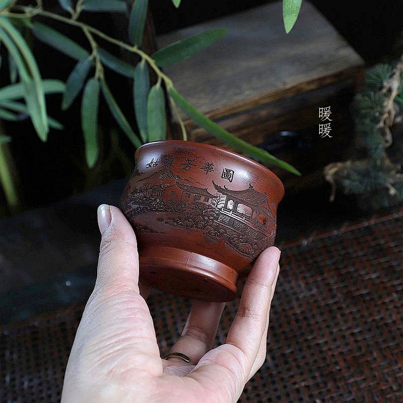 『带脚山水小杯盆』宜兴原矿紫泥手工微型盆景掌中宝 姑苏芳华