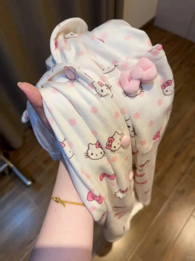 【波点kitty猫】ins甜妹专属德绒睡衣女冬加厚加绒套装保暖家居服女