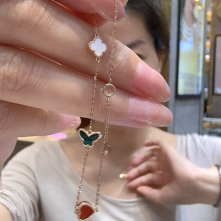 手链贝壳（贝母）18K金镶嵌三花
