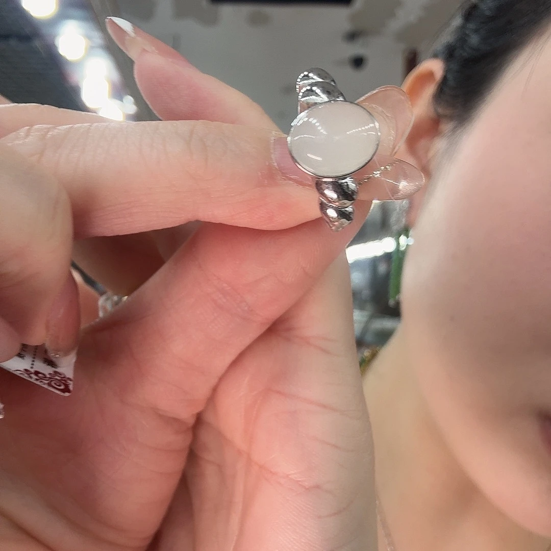 和田玉银S925镶嵌戒指